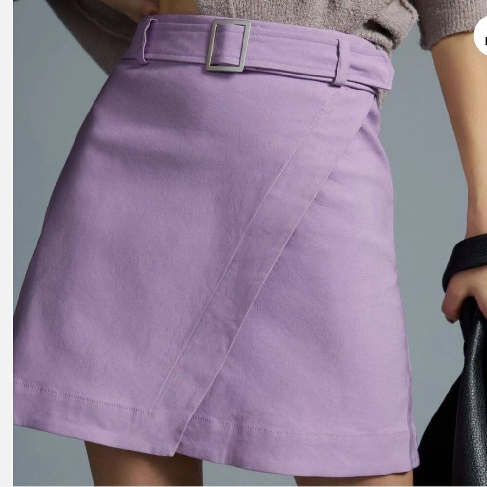 Anthropologie Maeve Belted Faux Wrap Mini Skirt - Lavender - US10, US12 - NWT